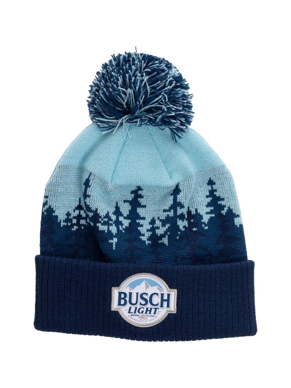 6469 Busch Light Mountain Logo Jacquard Knit Pom Beanie Blue